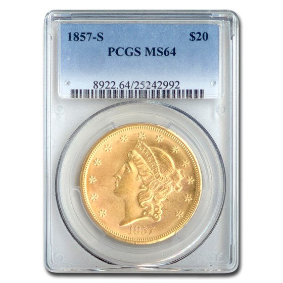 1857-S $20 Liberty Gold Double Eagle MS-64 PCGS 1857-S $20 Liberty Gold Double Eagle MS-64 PCGS